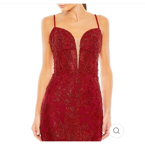 MAC DUGGAL 20330 Red Embellished Plunge Neck Illusion  Mermaid Gown (12)--$798 - Picture 2 of 13